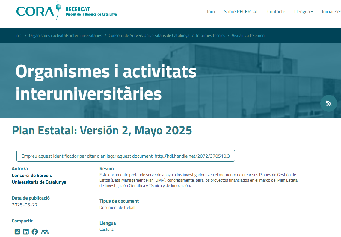 Dades de recerca: Plan Estatal a l'eiNa DMP