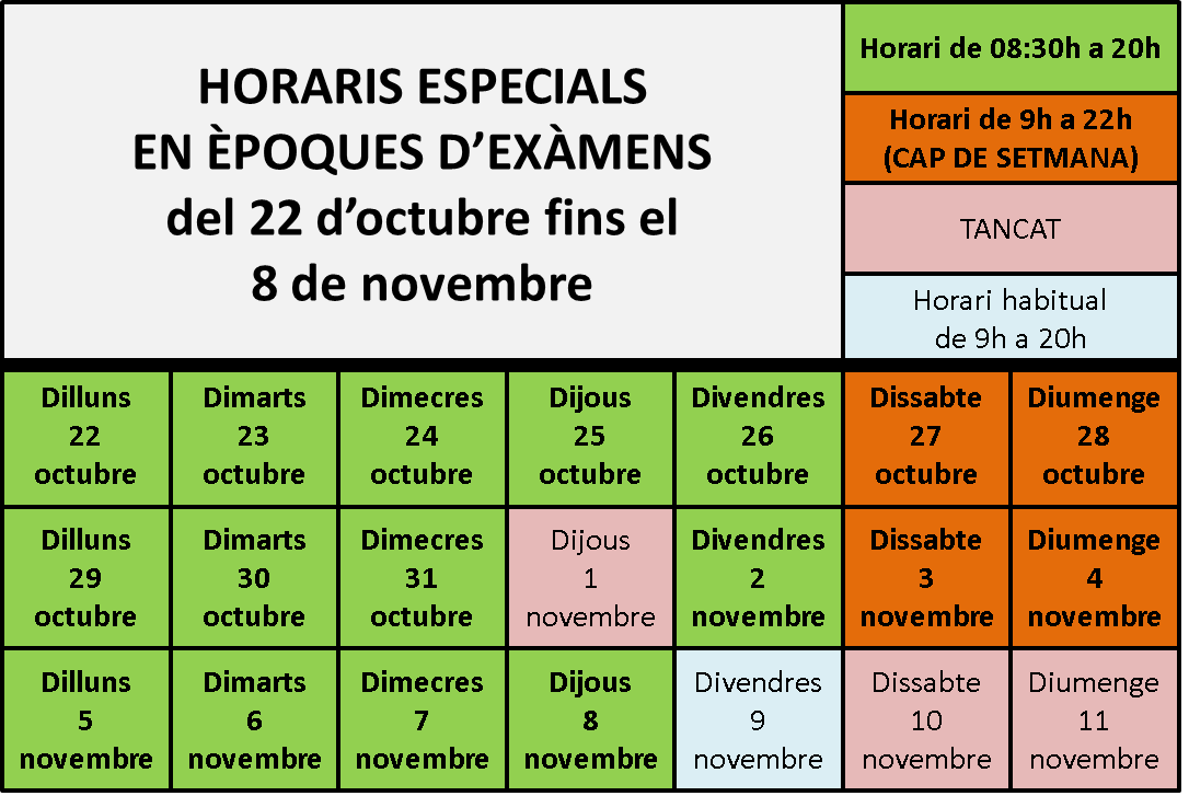 Ampliació horària durant els exàmens parcials