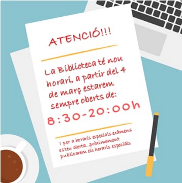 Nou horari de la biblioteca: a partir del 4 de març