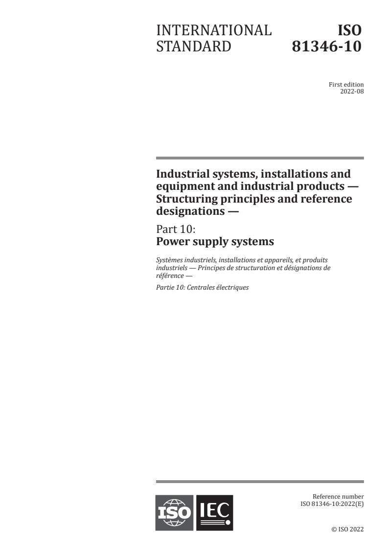 Industrial systems, installations and equipment and industrial products : Structuring principles and reference designations — Part 10 : Power supply systems