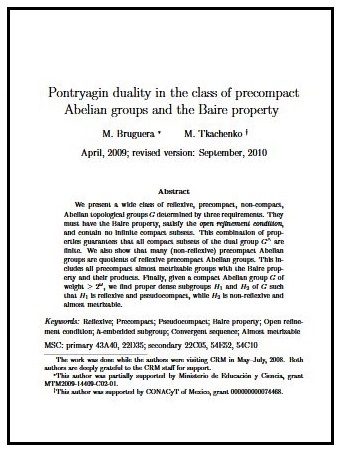 Grupos topológicos y grupos de convergencia : estudio de la dualidad de Pontryagin / Montserrat Bruguera Padró