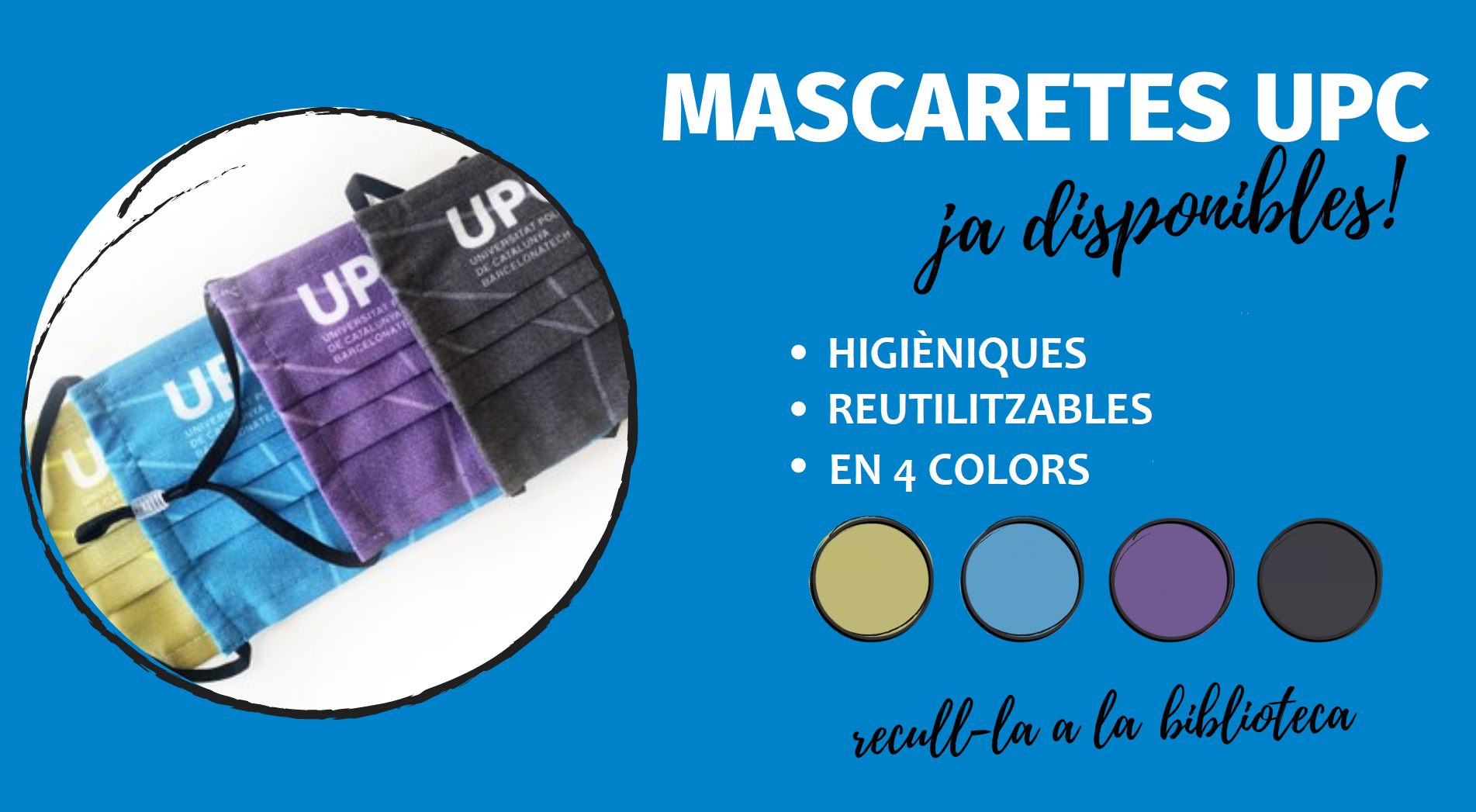 Ja pots recollir la nova mascareta UPC a la Biblioteca