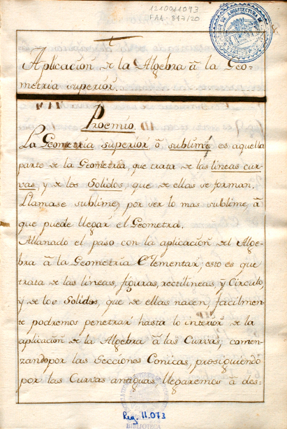 Aplicación de la Álgebra a la Geometría Superior