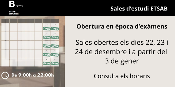 BCom: Horari d'obertura de les sales d'estudi ETSAB