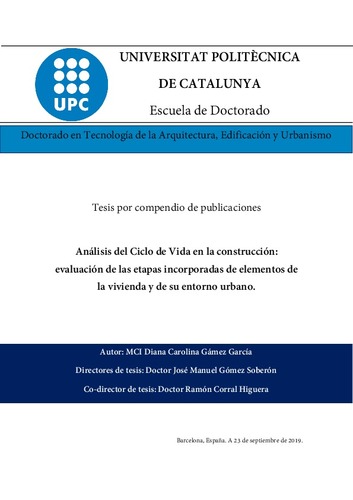 Análisis del ciclo de vida en la construcción: evaluación de las etapas incorporadas de elementos de la vivienda y de su entorno urbano