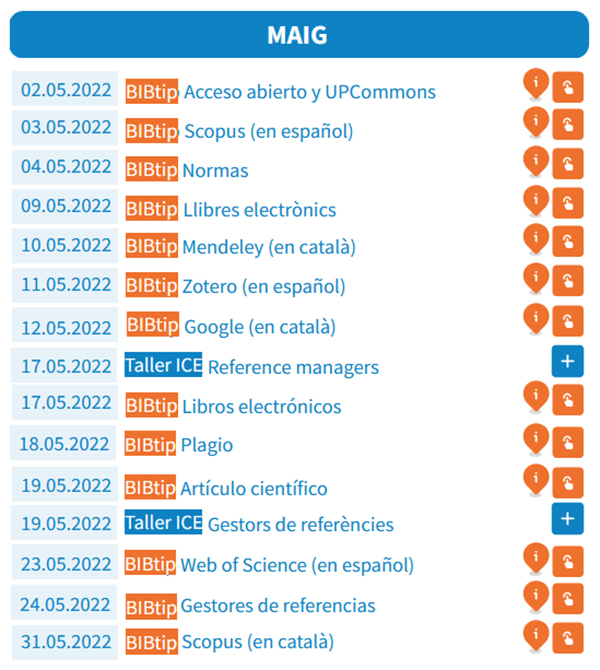 Calendari d'activitats de formació