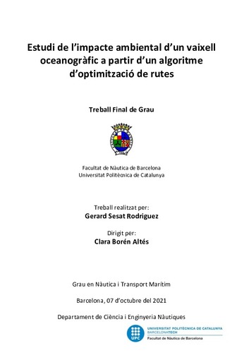 Estudi de l’impacte ambiental d’un vaixell oceanogràfic a partir d’un algoritme d’optimització de rutes
