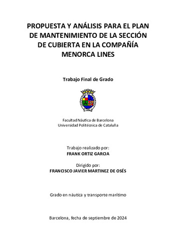 Propuesta de plan de mantenimiento de cubierta en la compañía Menorca Lines