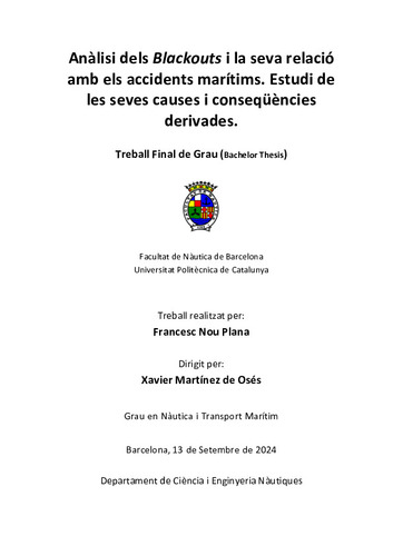 Anàlisi dels blackouts i la seva relació amb els accidents marítims: estudi de les seves causes i conseqüències derivades