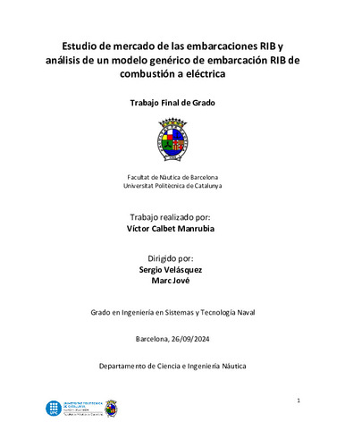 Estudio de mercado de las embarcaciones RIB y análisis de un modelo genérico de embarcación RIB de combustión a eléctrica