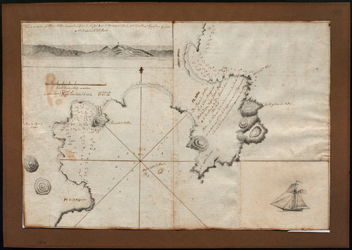 Vista de la entrada del puerto de Sta. Elena demorando el seno de Sn José A. al N 54º 15' 0'' del mundo, distancia 3 1/2 millas por la mañana