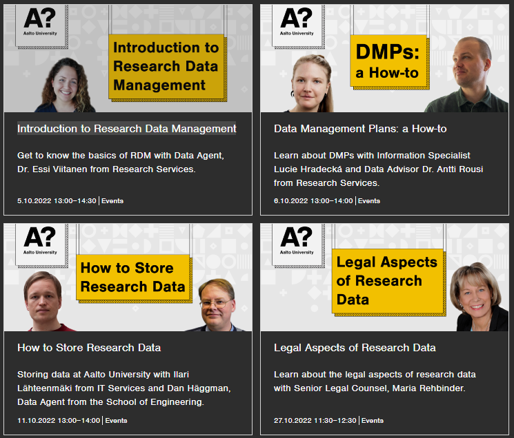 Aalto open webinar series on research data management and open science